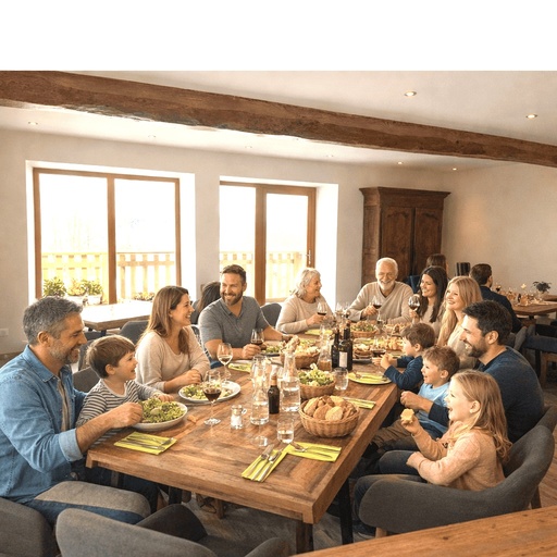Repas de famille - Week-end séjour Salon-salle à manger - Gîte Le Jardin des 4M à 1h de Lyon - 22 couchages - Parc Naturel du Pilat Repas de famille - Week-end séjour Salon-salle à manger - Gîte Le Jardin des 4M à 1h de Lyon - 22 couchages - Parc Naturel du Pilat